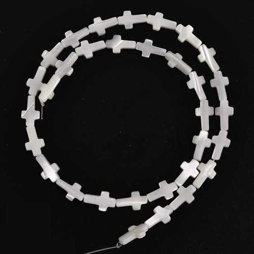 Image of HAAMIIQII Natural White Mother of Pearl Shell Beads 8x12mm Cross Shape Semi Precious Stone Loose Gemstone Beads for Jewelry Making Strand 15 Inch (28-31pcs)