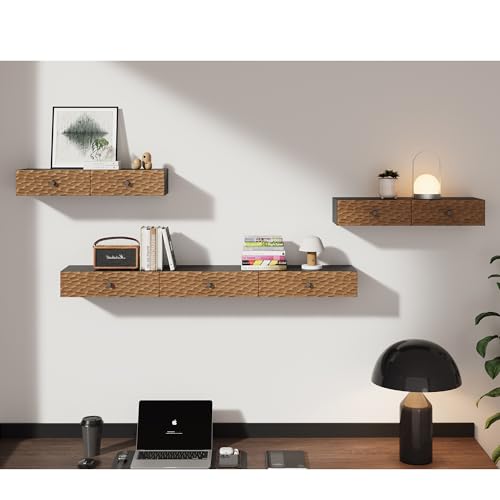 Thronkenger TR-WS2 Floating Shelf With Drawer,Mid-Century Modern Floating Entertainment Center,Wood Wall Mounted Shelf thumb #2