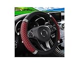 AUKEPO Bling Leather Steering Wheel Cover Protector, Elastic PU Leather with Colorful Rhinestones Crystal Diamond, Sparkling Accessories for Women Girls, Universal 15 Inch for Most Cars (Wine Red)