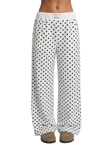 Image of RoseSeek Girl's Baggy Sweatpants Letter Patched Wide Leg Pants Elastic Waist Long Trousers Joggers Trendy