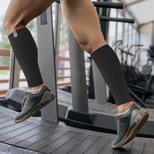 Image of KUE Compression calf sleeves for men and women | Running, Sports Activity | Improved Blood Circulation, Swelling, Calf Support in Muscle Fatigue & Recovery (Black- S /M)