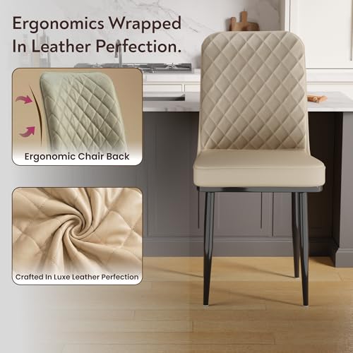 Image of IKON Premium Leather Dining Chair with Cushioned Seat & Metal Legs | Premium Accent Chair for Living Room, Bedroom & Balcony | D.I.Y (Almond Cream)