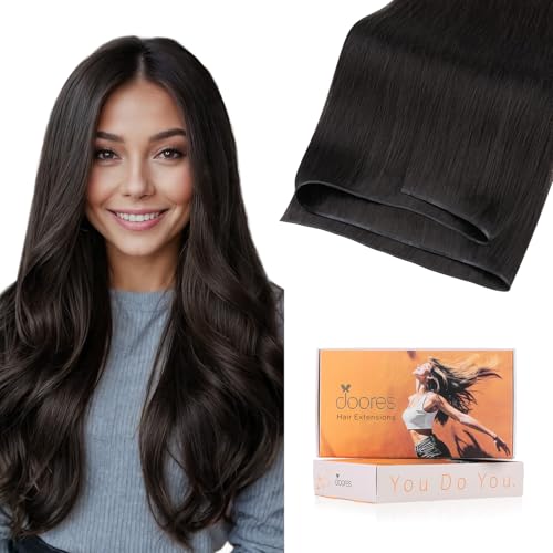 Image of DOORES Genius Seamless Weft Hair Extensions Human Hair, Dark Brown 18 Inch 100g, Hand Tied Weft Extension Sew in Natural Straight