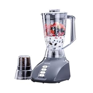 Krypton 2 in 1 Food Jug Blender | 1.6L Electric Blender Smoothie Maker Jar & 50g Mini Coffee Spice Mill | Stainless-Steel Blades with 2 Speed & Pulse Option | Overheat Protection | 650W, Grey
