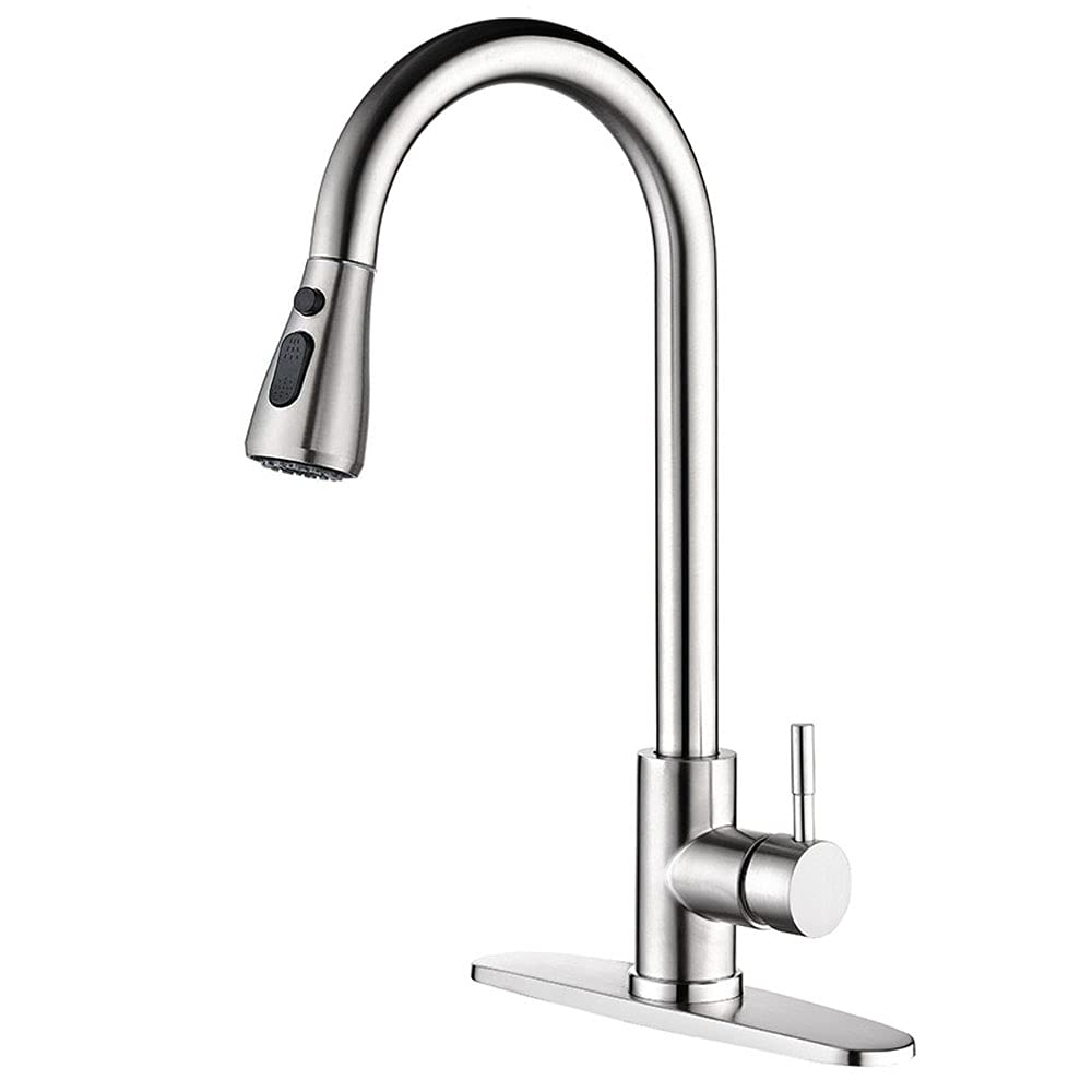 LENND Kitchen Faucet with Pull Down Sprayer Brushed Nickel, High Arc Single Handle Kitchen Sink Faucet with Deck Plate, Commercial Modern rv Stainless Steel Kitchen Faucets, Grifos De Cocina