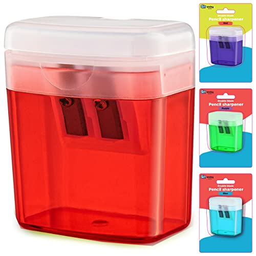 Pencil Sharpener Dual Hole Manual Red, Jumbo Crayon Sharpener with Cover and Bin, Handheld Color Pencil Sharpeners for Large & Standard Pencils, Also Available in Blue, Green, Purple, 1 Pc – by Enday