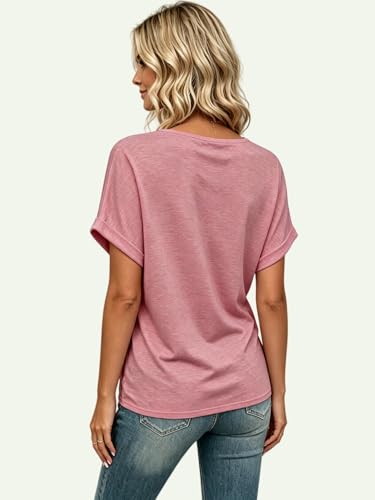 Image of T Shirts Short Sleeve V Neck Tees Womens Tops Beach Vacation Fashion Clothes 2026 Casual Summer Spring Fall Outfits