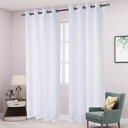 Weekly Top Sale LORDTEX Mix and Match Curtain - 2 Pieces Blackout Curtains and 2 Pieces 3D Embossed Matelassé Sculptured Curtains for Bedroom Living Room Grommet Window Curtains Set of 4 Panels (27x84/Panel, White)