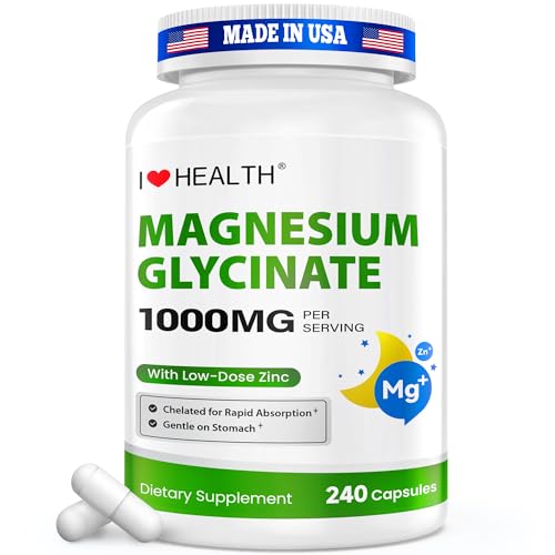 Magnesium Glycinate Elemental Magnesium 200mg with Zinc 2mg 240 Capsules High Absorption Magnesium Supplement for Relaxation Calmness & Muscle Support Gentle on Stomach Made in USA