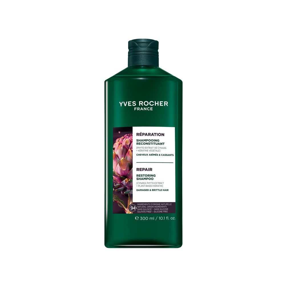 Yves Rocher Repair Shampoo with Plant Keratin 300 ml/10.1 fl oz Strengthening Hair Care Sulfate Free Silicone Free Damaged Hair Cleanse Protect Restore Shine Soft Smooth Hair