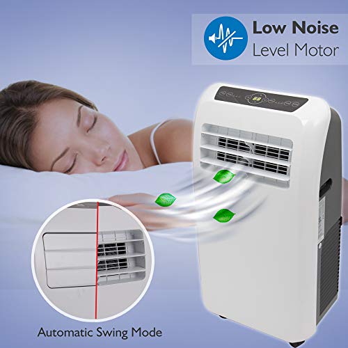 Serene Life 10,000 BTU Portable Air Conditioner + 9,000 BTU Heater, 4-in-1 AC Unit with Built-in Dehumidifier, Fan Modes, Remote Control, Complete Window Exhaust Kit for Rooms Up to 350 Sq. Ft