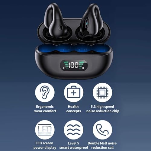 Image of neQra Clipy LY6 Earbuds TWS Earphone Bluetooth 5.3 with Mi, Sports, Gaming, Music, 12 Hrs Battery, Clip Fit, Ear Comfort, Battery Level Display on Case, One Touch Control. Sweat Resistant.-Frost White