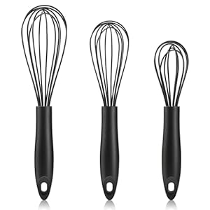 Silicone Whisk,Heat Resistant Non Scratch Whisks Set of 3,Stainless Steel & Silicone Wisk for Cooking,Kitchen Whisk For Nonstick Cookware,Balloon Egg Whisk Perfect for Blending,Beating,Frothing-Black