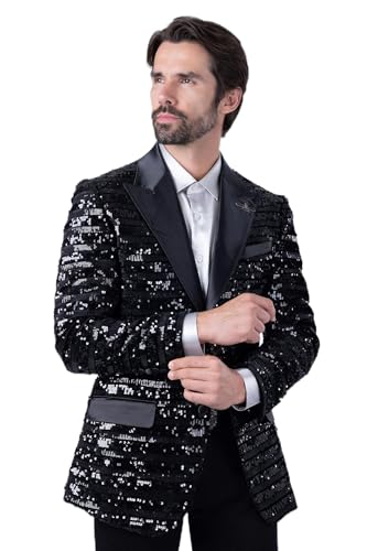 Barabas Men's Shiny Sequin Pattern Long Sleeve Blazer 4BL42 Black M