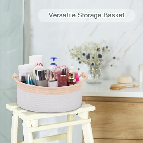 Image of COMSE Small Gift Basket Empty with Bag & Ribbons, Beige & White