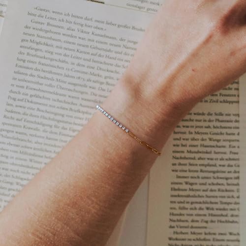 Gold Tennis Bracelets for Women, Paperclip Chain 3.0 Cubic Zirconia CZ Diamond 14K Gold Plated Stainless Steel Tennis Bracelet, Dainty Adjustable Gold Bracelet Stack for Women Men3