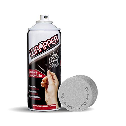 4R Quattroerre.it 16434 Wrapper Spray Glitter Argento Opaco | Vernice Removibile per Carrozzeria | Pellicola Spray Protettiva UV e Anti-Graffio | Wrapping Liquido Made in Italy