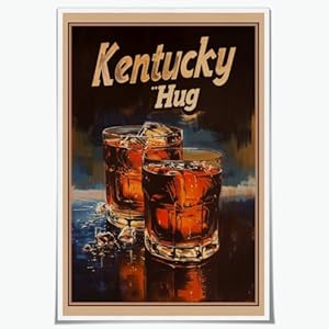 Retro Bar Wall Art Bourbon Kentucky Hug Vintage Poster Nostalgic Whiskey Mixology Illustration For kitchen club bar cart Decor Canvas Print 8x12inch Unframed