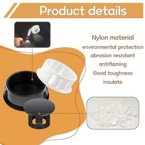 Image of 290PCS 7 Sizes Plastic Plugs for Round Holes - Nylon White Cover Snap Locking, 1 inch 3 /4 inch 1 /2 inch 3 /8 inch 5 /16 inch 1 /4 inch 1 /5 inch - Used for Plastic Furniture, Cabinet DD015-w
