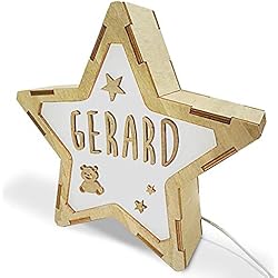 Lamparas Mesa De Noche Infantiles Lámpara de mesa noche infantil. Estrella de madera luminosa. Lámpara personalizada con nombre. Osito