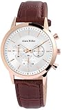 ALAIN MILLER Orologio da uomo argento, marrone, oro rosa, analogico, look cronico, in metallo, pelle, al quarzo, cinghia