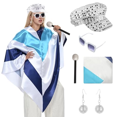 Poncho disco 1970 femme Eurovision Trooper chapeau et lunettes de soleil inclus