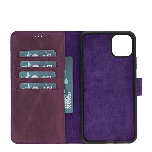 Ninecase Purple Iphone 11 Pro Max Slim Wallet Case For Man Or Women Magnetic Detachable Genuine Leather Luxury Flip Case For Iphone, Handmade (Purple) #TOP1