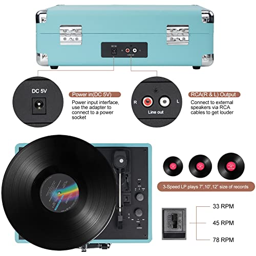 Vinyl Record Player Wireless Turntable Bluetooth 3-Speed Portable Vintage Suitcase with Built-in Speakers, Includes Extra Stylus/RCA Out/AUX IN - Les Beatles, Paul McCartney, John Lennon, RIngo Starr, George Harrison Vinyl Record Player Wireless Turntable Bluetooth 3-Speed Portable Vintage Suitcase with Built-in Speakers, Includes Extra Stylus/RCA Out/AUX IN – Image 4