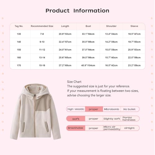 Jhaoyu Kids Girls Thermal Fleece Hoodie Jacket Color Block Long Sleeve Zipper Coat Outerwear for Mountaineering Climbing4
