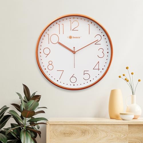 Image of Bosco Decorative Non Ticking Silent, White dial with Rose Gold Frame 30 CM, Modern Design Round Wall Clock for Home, Living Room, Bedroom, Office and Kitchen | BWC-1801