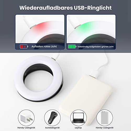 Selfie Licht, Ringlicht Handy, 40 LEDs Ringleuchte Mit DREI Farbmodi, USB-Laden Ring Licht für Mobiltelefon, Laptop, Zoom-Treffen, Make-ups, Video-Anrufe, Streaming(Schwarz)