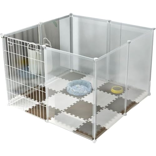 ペットサークル 室内用 犬 猫 用 ペットフェンス 自立式 ジョイント式 パネル 仕切り 脱走防止 小型犬用 ケージ トイレ付き フェンス 屋外用 置くだけ 自由組み合わせ可能 ペット用囲い (72CM 透明 8枚 扉付き (105*105*72CM))