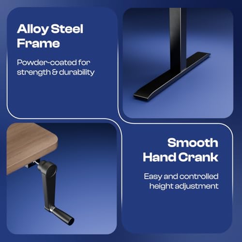 Image of Vergo Move M1 Manual Height Adjustable Table, Standing Desk for Work from Home, Hand Crank Office Table with 2 Stages, 80 Kg Load, 2 Year Warranty, (Teak, 1200 x 600mm / 25mm Thick)