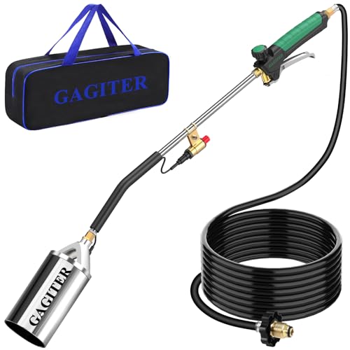 Propane Torch Weed Burner Kit, Self-Igniting Flamethrower with Turbo Trigger, 10FT Hose & Storage Bag, Heavy Duty Blow Torch for Weeding, Roofing, BBQ
