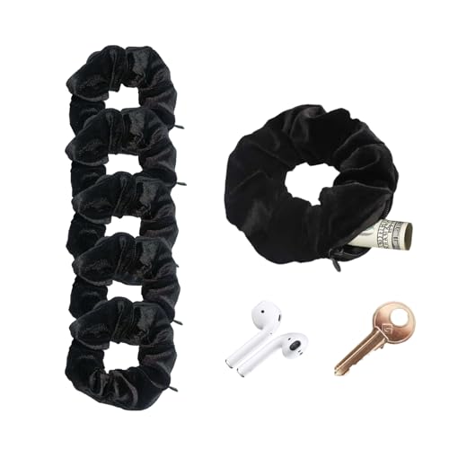 SrystalBlaze Scrunchies,Stash Scrunchie, Zipper Scrunchie,(Black, 6PCS)