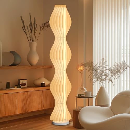 TACAHE Wave Skirt Floor Lamp - 3 Color Temp & Dimmable - Column Standing Floor Lamp with Foot Switch & Remote - 21 Sheets Lampshade - Modern Ambient Light for Living Room - 30W - 66