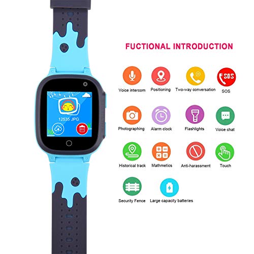 Beacon Pet Kids Smart Watches for Girls Boys with GPS Tracker SOS Call Alarm Clock Camera Touch Screen Sport Intelligent Smartwatch HD Spy Safety Phone Watch for Kid Birthday Gift (Blue) - Thumbnail 3