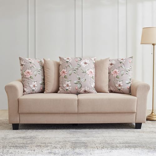 Image of Home Centre | Helios Florence Fabric 3-Seater Sofa with Cushions | Sofa for Living Room | Solid Wood | Beige | 1 Year Warranty