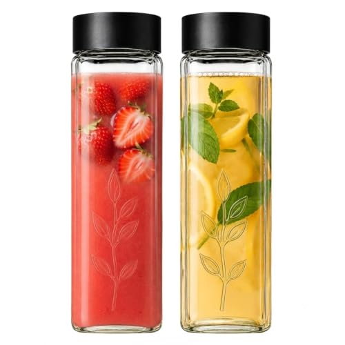 Image of ginoya brothers 750 ML Wide Mouth Textured Glass Juice Bottle with Leakproof Lid - Reusable Clear Beverage Bottle for Juice, Detox Water, Infusions & Daily Hydration (S-2)