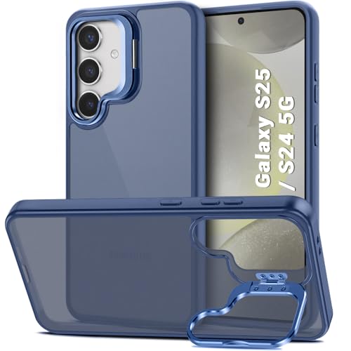 Image of TheGiftKart Hybrid Matte Frosted Back Cover Case for Samsung Galaxy S25 5G / S24 5G | Built-in Stand | Shockproof Hard Back Case Cover for Samsung Galaxy S25 5G / S24 5G (PC & TPU, Translucent Black)