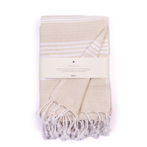 Image of HABER Bath Towel Cotton, Ultra Soft & Highly Absorbent, Quick Dry Lightweight Luxury Towel for Bathroom, Spa & Travel-Beige (Pack of 1, Large Size 76x 152cm, Summer Friendly, Fast Drying)