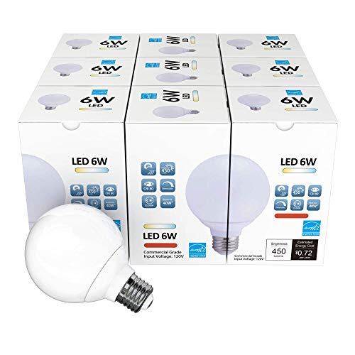 9 Pack LED G25 Vanity Globe Light Bulb - DIMMABLE - 6W (40 Watt Equivalent) Warm White (2700K) Shatter Resistant Energy Star E26 Base 450 Lumens