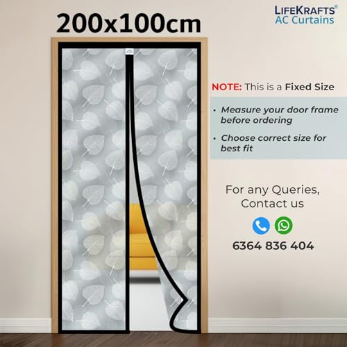 Image of LifeKrafts AC Curtain | Thermal Screen | Insulated | Leaf Design Pattern | Non-Transparent EVA Material | Insect Screen, Pest & Dust Control, Privacy Screen| Size 200 x 100 cm | Non-Customizable