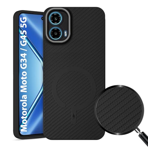 Image of LIRAMARK Rugged Carbon Fibre TPU Armor Silicone Back Cover Case for Motorola Moto G34 / G45 5G