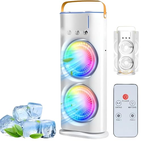 Drumstone(15 years warranty) Air Cooler & Mobile Air Conditioner, Mini Portable AC with 2 LED Spray Fans, 3 Speeds, 1500mAh Battery, Humidifier Function for Home, Office, Bedroom, and Travel