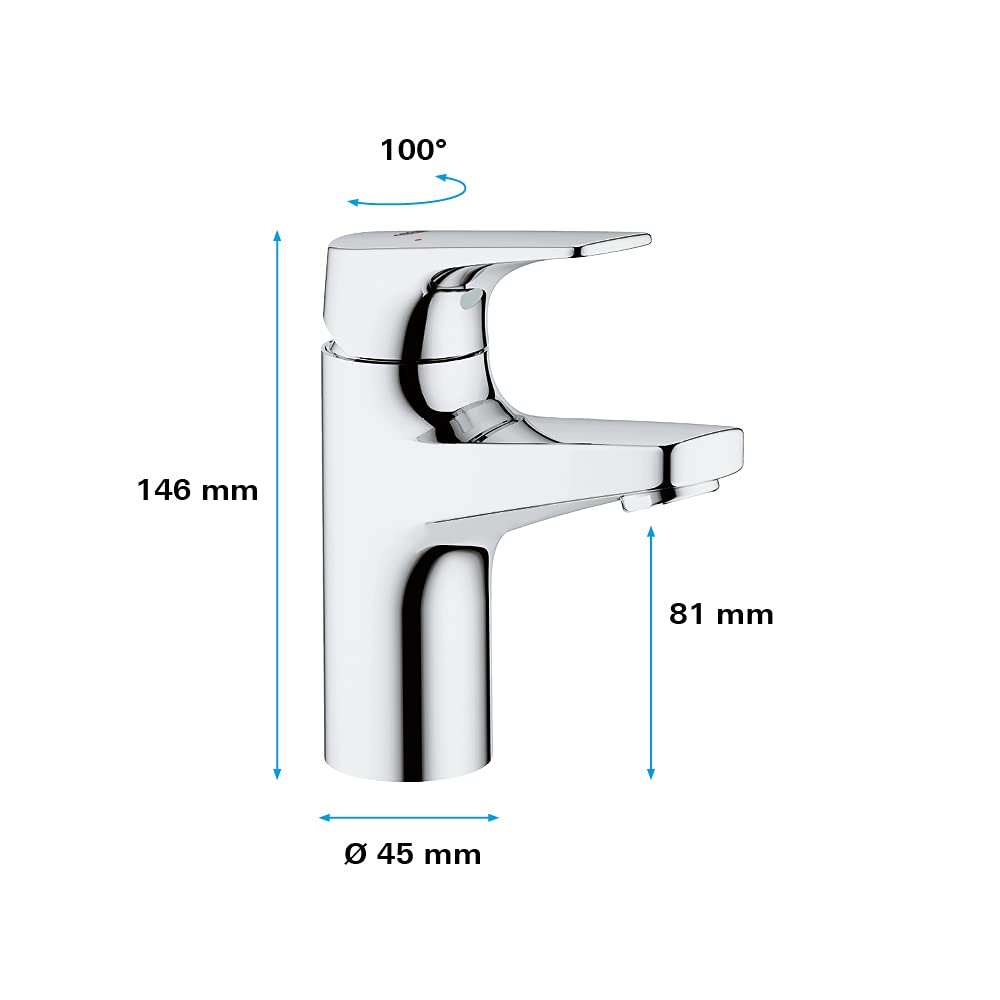 Grohe Bauflow Robinet lave-mains, Taille XS, corps lisse, 20575000, 23752000