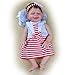 F&FSH Süße Handgemachte Weiche Silikon Reborn Baby Mädchen Puppe Braune Haare Rot Gestreifter Rock 18 Zoll 46cm Realistische Neugeborene Silikonpuppe Kleinkind Spielzeug