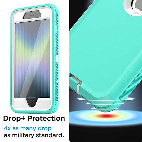 Image of AICase for iPhone SE Case 3rd & 2nd Generation, for iPhone SE 2022 /2020 Built-in Screen Protector Heavy Duty Protective Shockproof 3-Layer Full Body Rugged Phone Cover, Aqua Mint /White