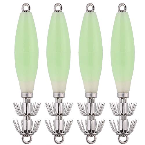 Starbun Squid Lures - 4pcs Glow Squid Cuttlefish Hooks For Dark Fishing Lure Hook Fishhooks Fishing Accessories