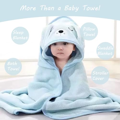 Image of Hooded Baby Towels - Premium Ultra Soft Organic Baby Bath Towel - Absorbent and Hypoallergenic Towels for Baby Boy Girl, Toddler, Newborn Essentials (Blue)